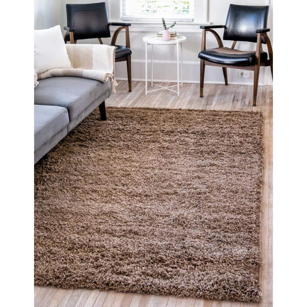 Luxurious 8' x 10' Blue Solid Shag Synthetic Area Rug