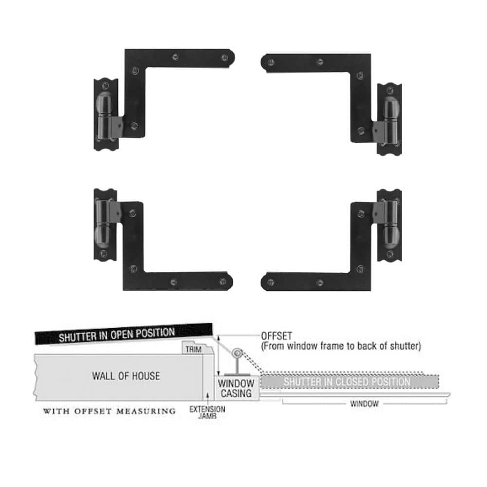 Black Iron Exterior Shutter Hinge Set for Wood or Vinyl Siding