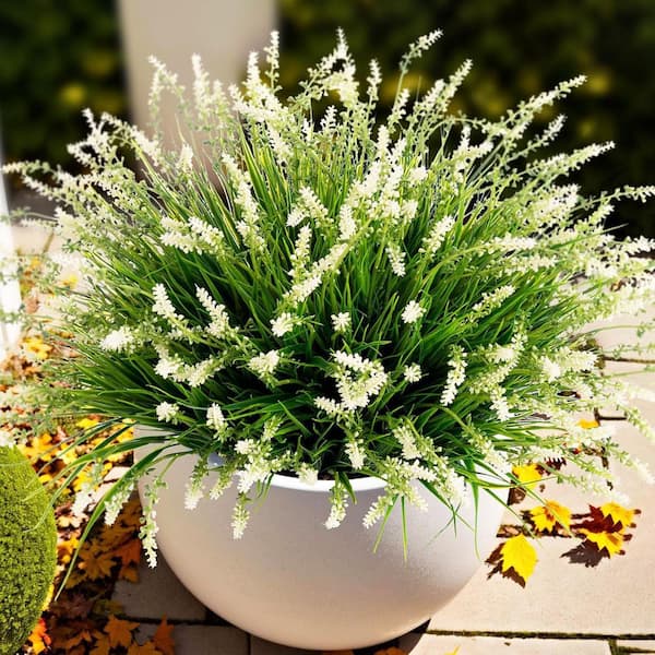 Artificial Faux Monkey Grass Ornaments, 12-Pack (White) L0D8DKSWMQ