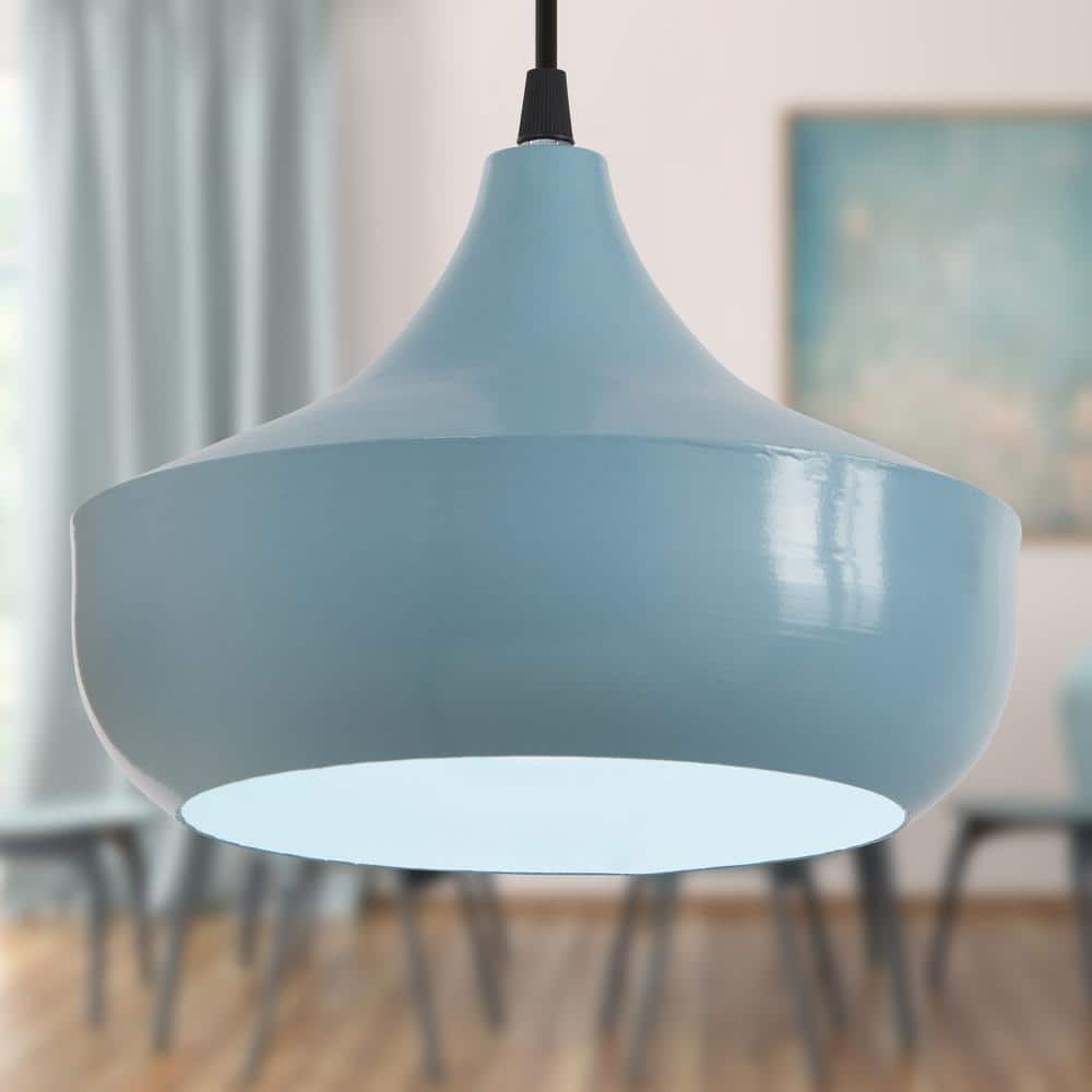 Powder Blue Metal Dome Pendant Light with Adjustable Height