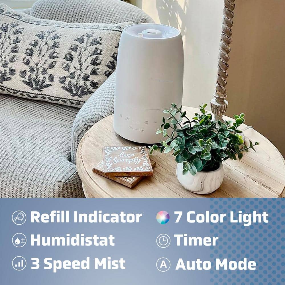 PureGuardian White Ultrasonic Cool Mist Humidifier with Humidistat