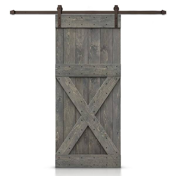 CALHOME 36 in. W. x 84 in. X Series Weather Gray-Stained DIY Wood Interior Sliding Barn Door with Hardware Kit