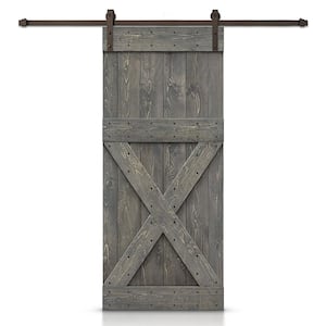 42 in. x 84 in. X Series Weather Gray Stained DIY Wood Interior Sliding Barn Door with Hardware Kit