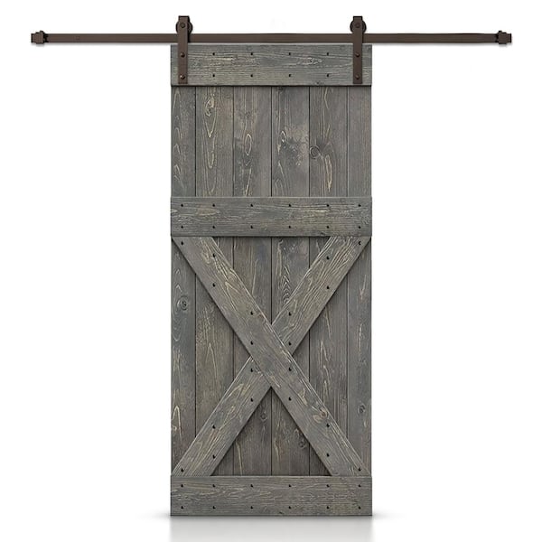CALHOME 42 in. x 84 in. X Series Weather Gray Stained DIY Wood Interior Sliding Barn Door with Hardware Kit