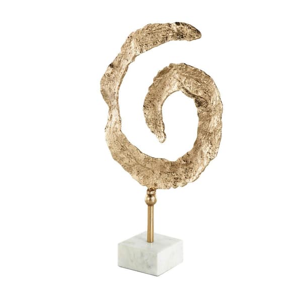 Litton Lane Gold Aluminum Metal Textured Spiral Abstract Sculpture with Marble Base