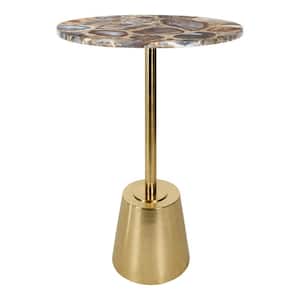 Tira 14.00 in. Gold Round Natural Stone Transitional End Table