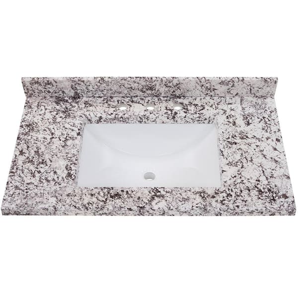 37 in. W x 22 in. D Cultured Marble White Rectangular Single Sink Vanity Top in Bianco Antico