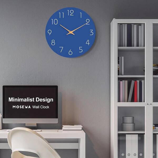 Afoxsos 10 in. Blue Analog Silent Non Ticking Wood Wall Clock