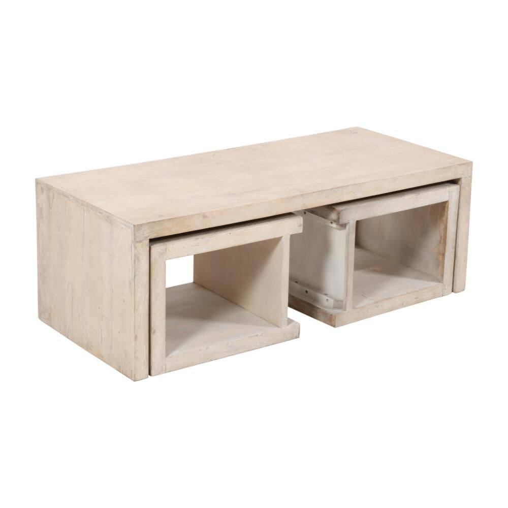 54.00 in. White Rectangular Solid Wood Coffee Table with No