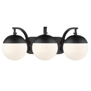 Dixon 12 in. 3-Light Black with Opal Glass and Black Cap Bath Vanity Light