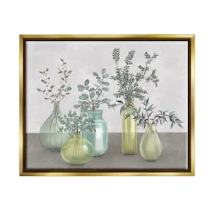 Plants In Vases Neutral Grey Design by Ziwei Li Floater Frame Nature Wall Art Print 21 in. x 17 in.