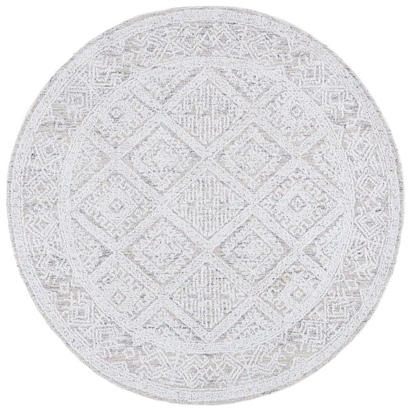 Ebony 6 ft. x 6 ft. Taupe/Ivory Diamond Ornate Border Round Area Rug