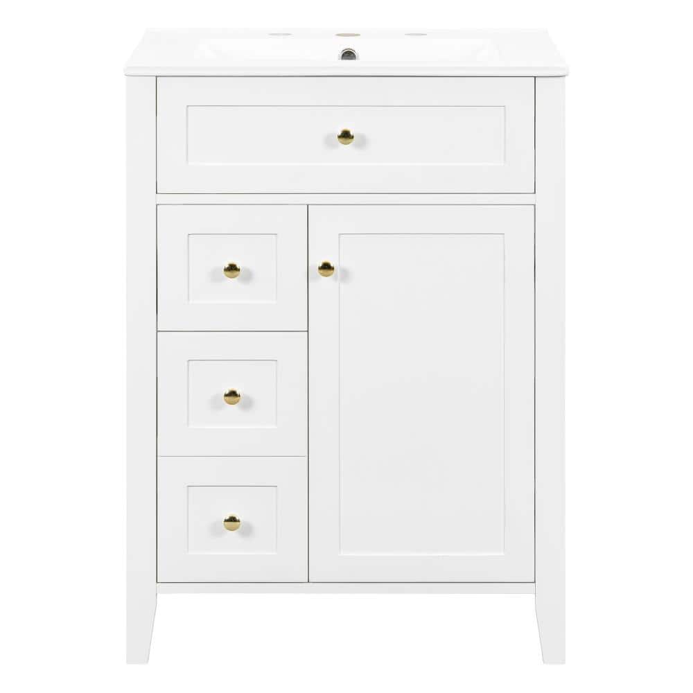 24in.W in Single of Sink Storage Rack Vanity White Bath Vanity with White Ceramic Top Basin price history on PriceWatchPro
