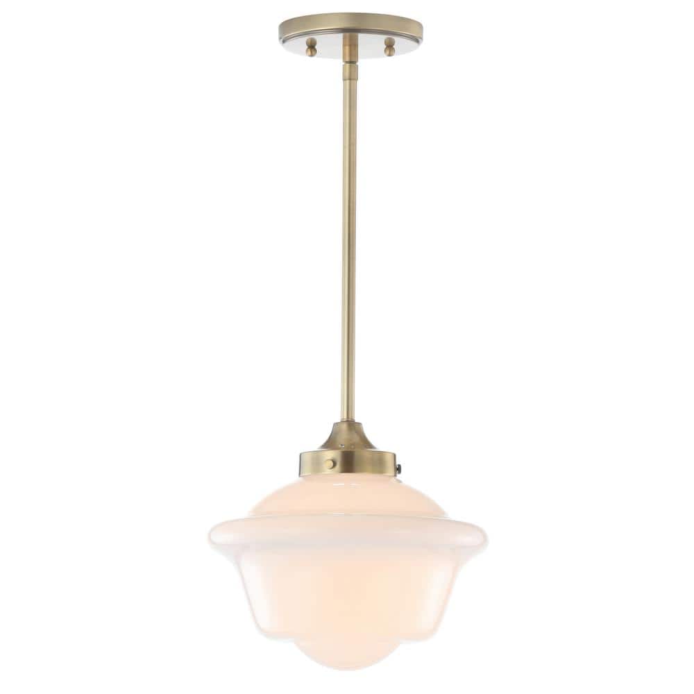 Kurtz 9.5" Brass Gold & White Glass LED Pendant with Adjustable Drop