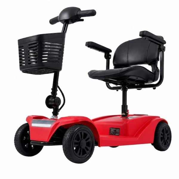 4-Wheel Mobility Scooter in Red, 300 lbs. Capacity Foldable Scooter for Seniors, Summer Shopping Travel Scooter