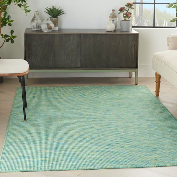 Positano Blue/Green 5 ft. x 7 ft. Solid Modern Indoor/Outdoor Patio Area Rug