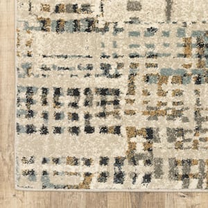 Beige Grey Blues Orange Yellow and Ivory 4 ft. x 6 ft. Abstract Power Loom Stain Resistant Area Rug