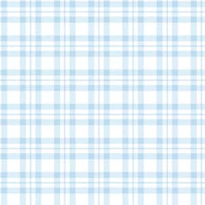 Tiny Tots 2-Collection Light Blue/White Matte Finish Traditional Plaid Design Non-Woven Paper Wallpaper Roll