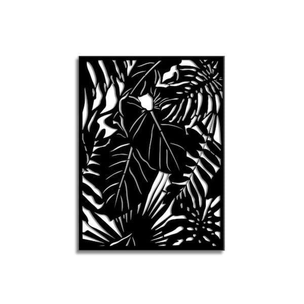 Rainforest 3 ft. x 4 ft. Decorative Privacy Panel in Black Powder-Coated Steel with Screws