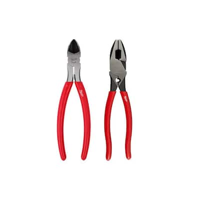 Milwaukee 8 in. Diagonal Cutting Pliers and 9 in. High-Leverage Linesman Pliers with Crimper (2-Piece)