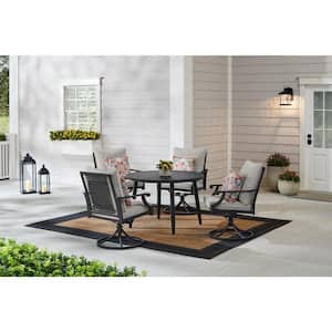 Braxton Park 5-Piece Black Steel Outdoor Patio Dining Set with CushionGuard Stone Gray Cushions