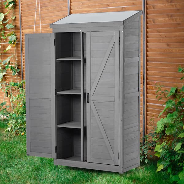 BTMWAY 2.8 ft. W x 1.7 ft. D Wood Outdoor Storage Shed, Garden Storage Cabinet with Double Doors and Metal Top (4.1 sq. ft.)