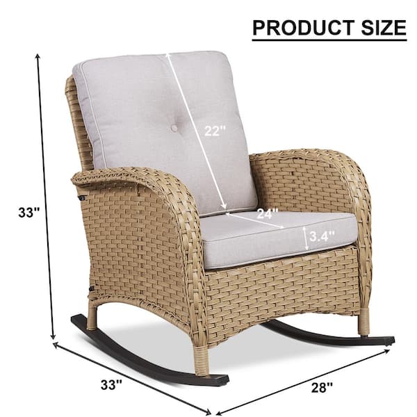 SleekArm Yellow Wicker Outdoor Rocking Chair with Beige Cushion (1-Pack)