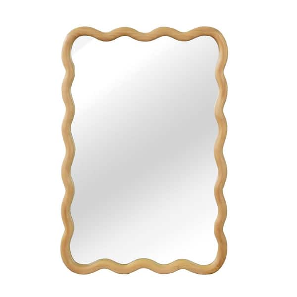 Yellow oak 20 in W x 30 in. H Wavy pattern Rectangle Wood Framed Mirror
