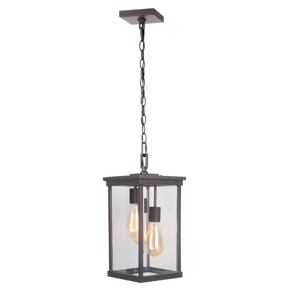 Distressed Bronze Rectangular Glass Outdoor Pendant Light