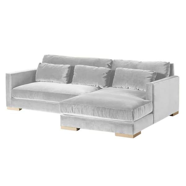 Monland 104 in. Modern Square Arm Velvet Upholstered L-Shaped Oversize Deep-Seated Chaise Convertible Sectional Sofa in Grey