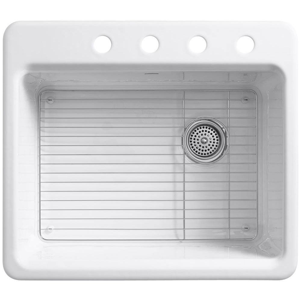 White Cast Iron Single Bowl Kitchen Sink with Faucet Holes