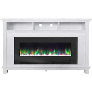 Winchester 57.8 in. W Freestanding Electric Fireplace TV Stand in White with Crystal Rock Display