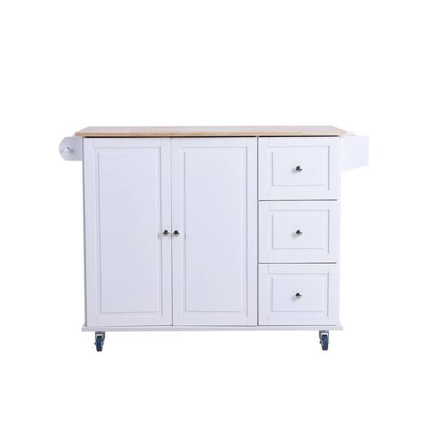 PHI VILLA White Kitchen Island Ultility Cart Storage with