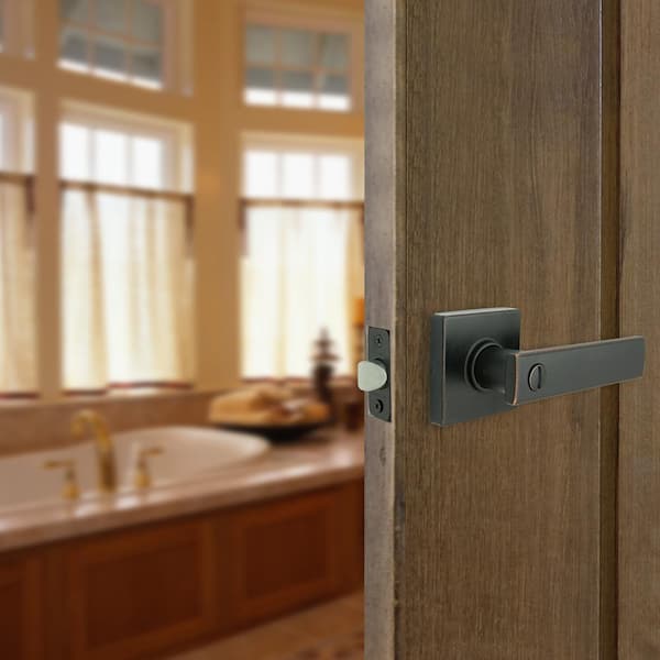 Westwood Aged Bronze Bed/Bath Door Lever with Square Rose (4-Pack)