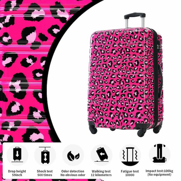 Polibi 3-Piece Hot Pink Leopard Hardshell Luggage Set with TSA