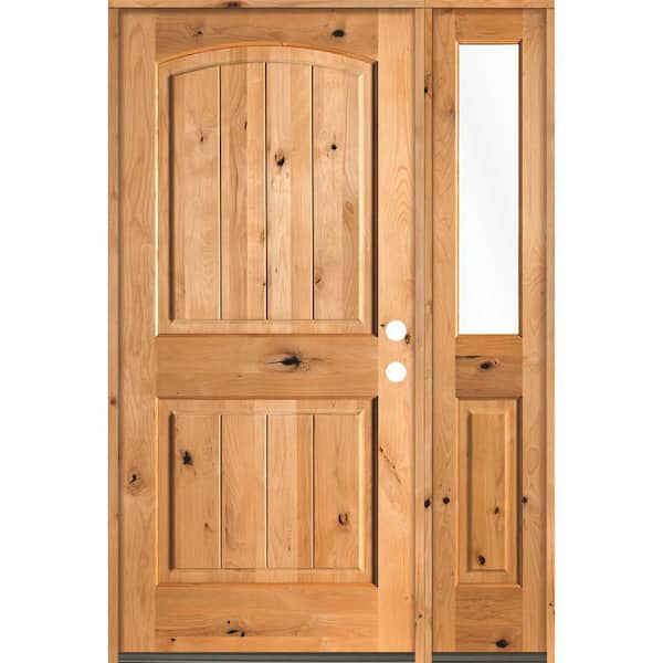 Krosswood Doors 44 in. x 80 in. Rustic Knotty Alder 2 Panel Left-Hand/Inswing Clear Glass Clear Stain Wood Prehung Front Door with RHSL