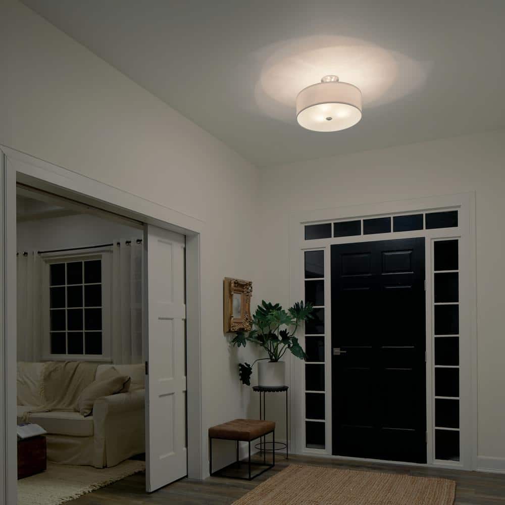 Shailene 18" Brushed Nickel Semi-Flush Mount Light with Satin Etched Shade