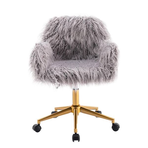 grey fluffy vanity chair