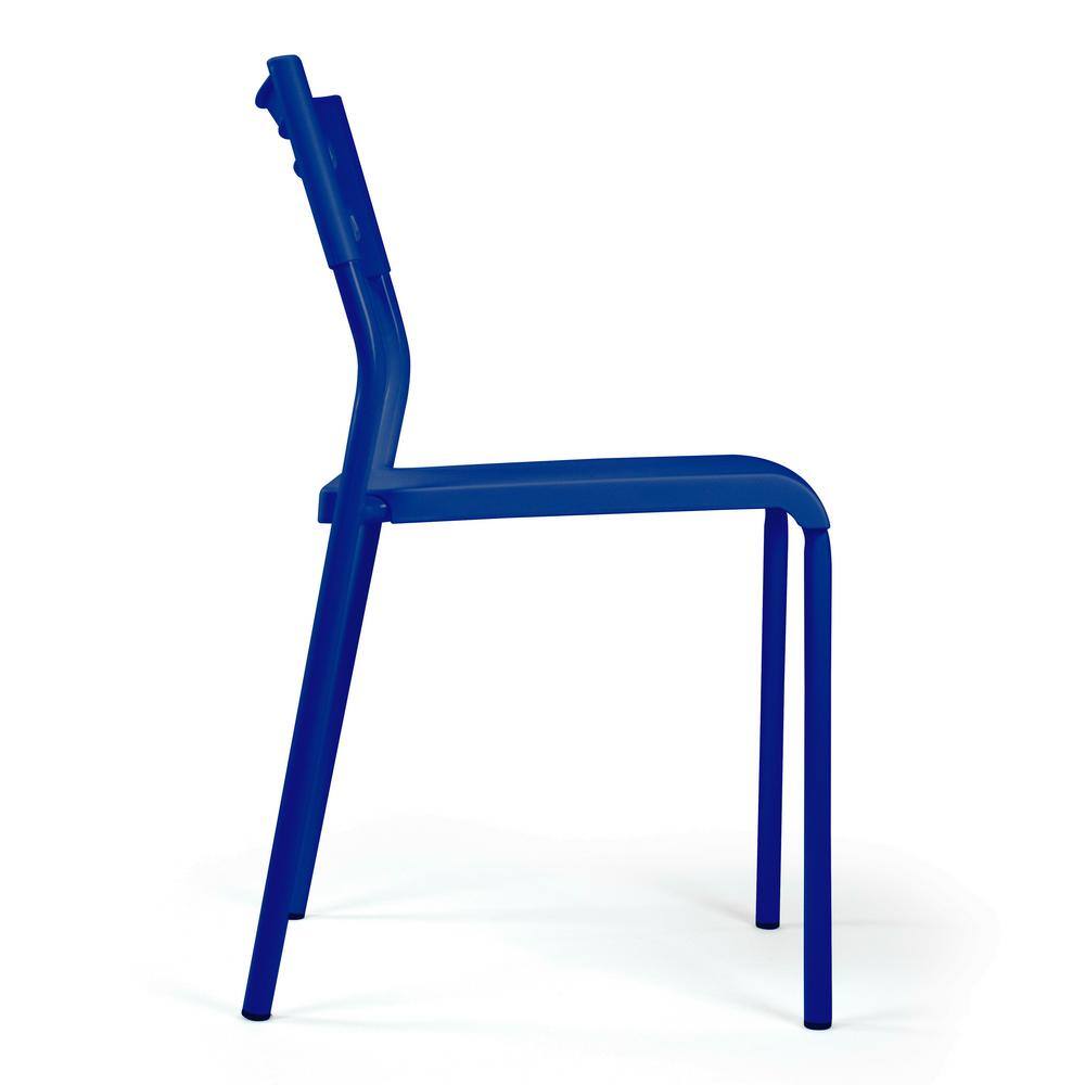Side view of navy blue plastic industrial office chair