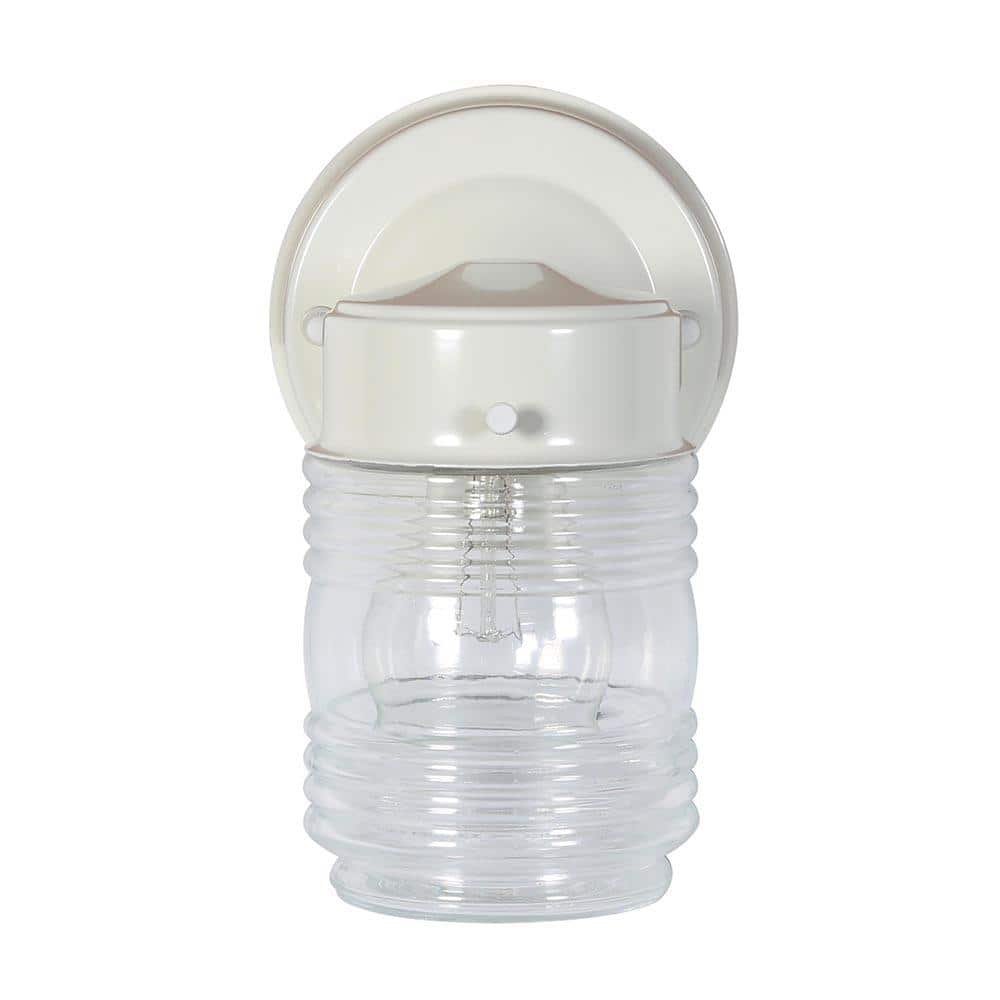 White Jelly Jar Ribbed Glass Outdoor Sconce