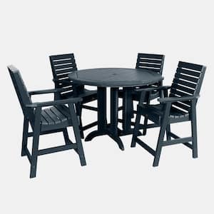 Weatherly Federal Blue 5-Piece Recycled Plastic Round Outdoor Balcony Height Dining Set