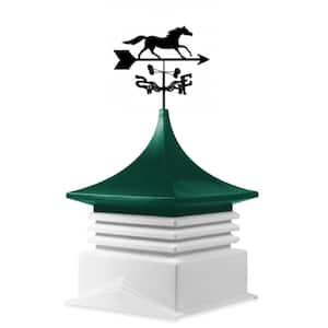 22 in. x 22 in. White Base and Green Top Poly Cupola with Horse Weathervane