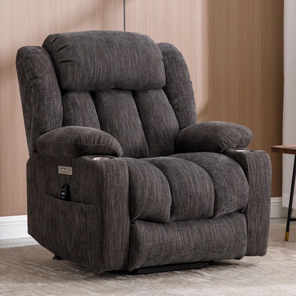 Dark Gray Chenille Power Lift Recliner Chair, 8-Point Massage, Lumbar Heat, USB and Type-C Ports, Cup Holders