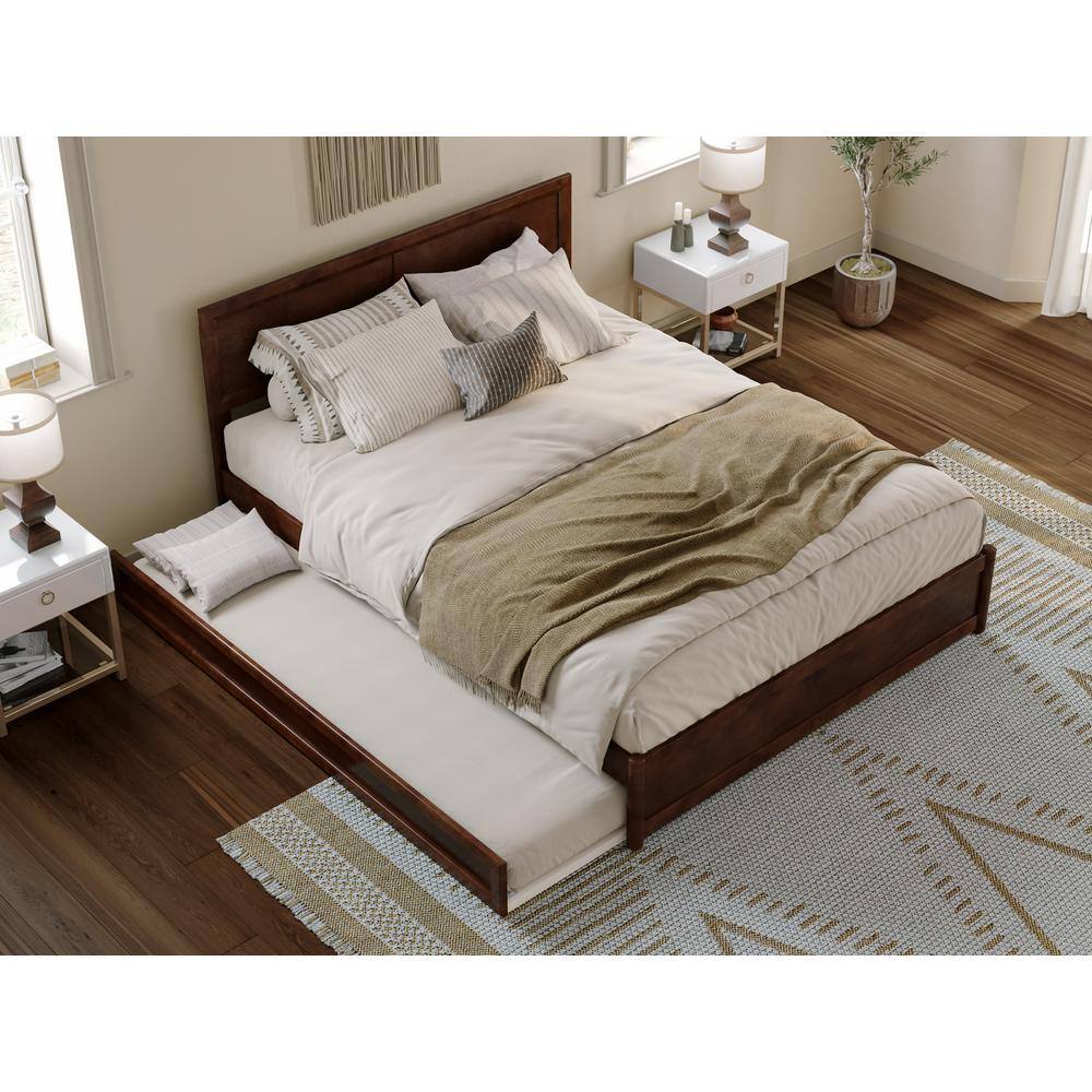 Lylah Queen Walnut Wood Platform Bed with Trundle