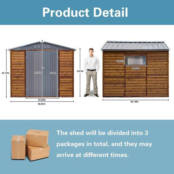 Endark 8 ft. W x 8 ft. D Outdoor Storage Brown Wood Shed with