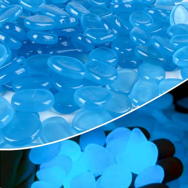 1000-Piece Blue Glowing Rocks Glow in The Dark, Pebbles Solar Stones for Garden, Lawn and Walkway Decorative
