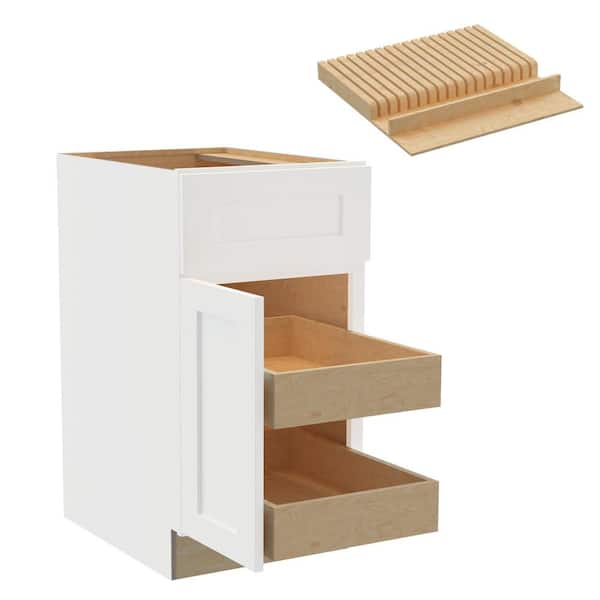 Home Decorators Collection Newport 18 in. W x 24 in. D x 34.5 in. H Assembled Plywood Base Kitchen Cabinet in Pacific White with 2ROT Knife Block L