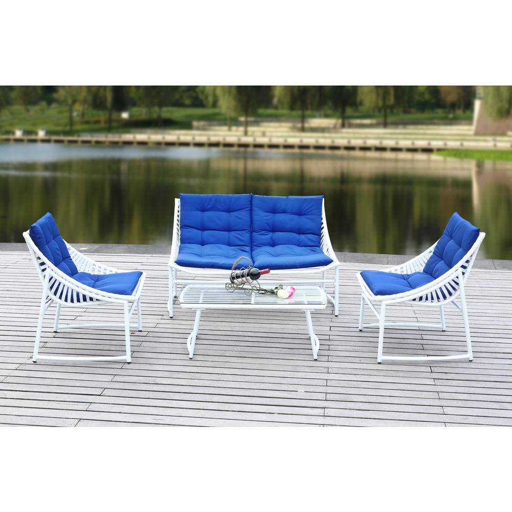 Berkane 4-Piece White and Navy Rattan Outdoor Set