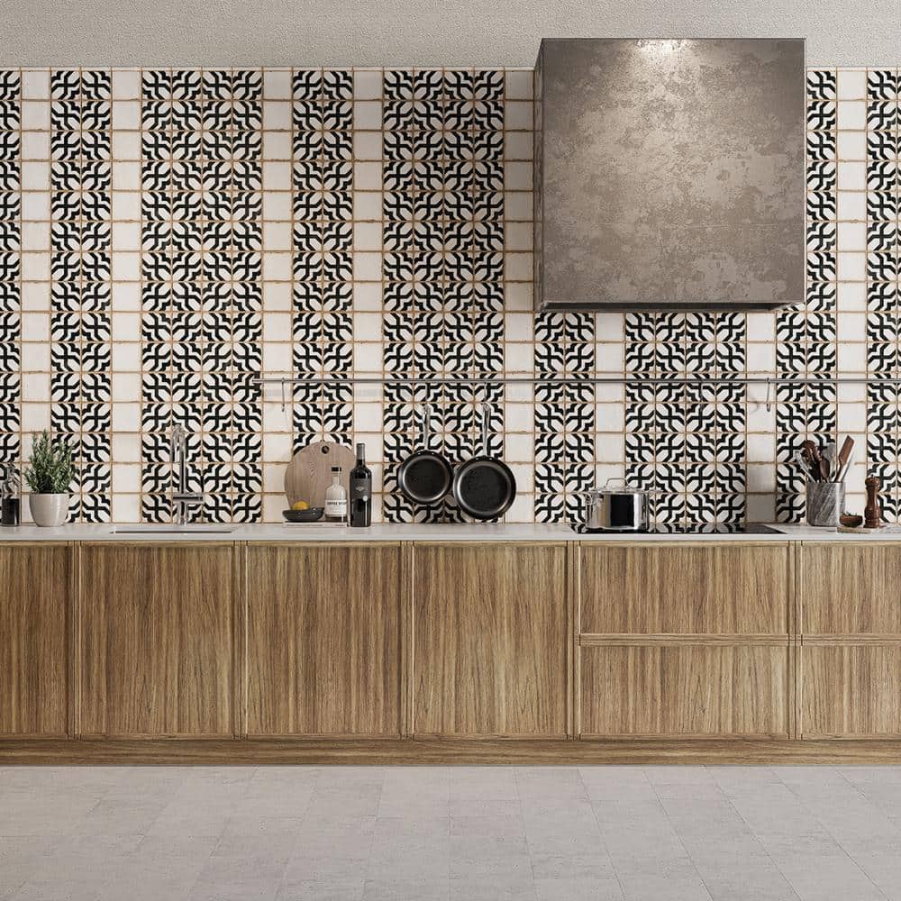 Casablanca 5" x 5" Black and White Ceramic Floor Tile