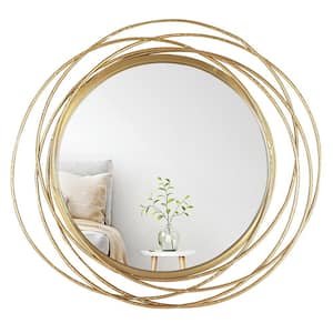 20" DIA Framed Gold Round Wall Mirror, Circle Rings Hanging Modern Metal Frame Accent Wall Decor